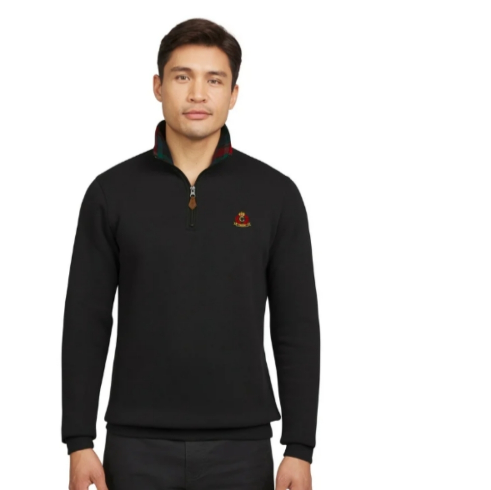 New Chaps Men's Mock Neck Black Quarter Zip Fleece with Plaid Trim Size Large